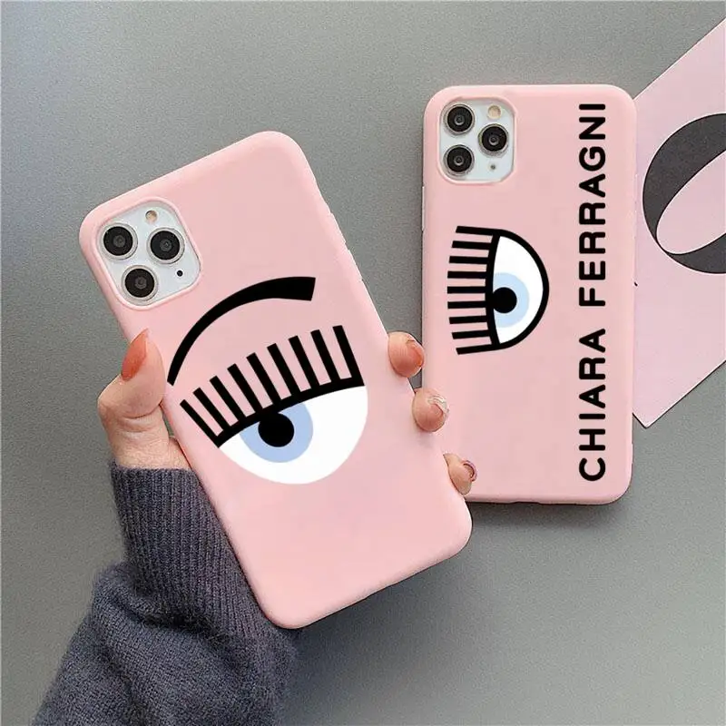 

Hot Ferragnies Eyes Chiara Phone Case for IPhone 13 12 11 Pro Max Mini XS 8 7 6 6S Plus X SE 2020 XR Matte Candy Pink Silicone