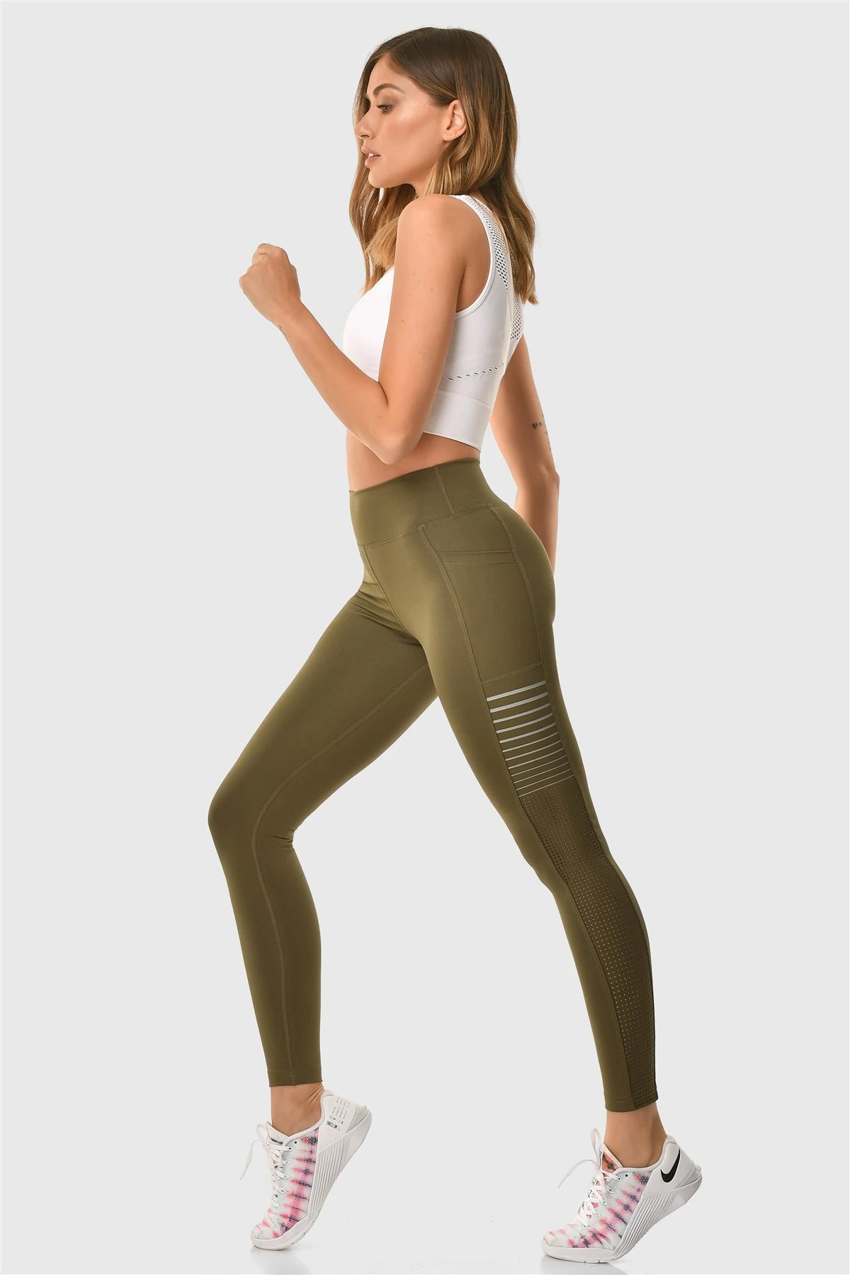 Superstacy Laser Cut Pocket Khaki High Waist Sports Leggings