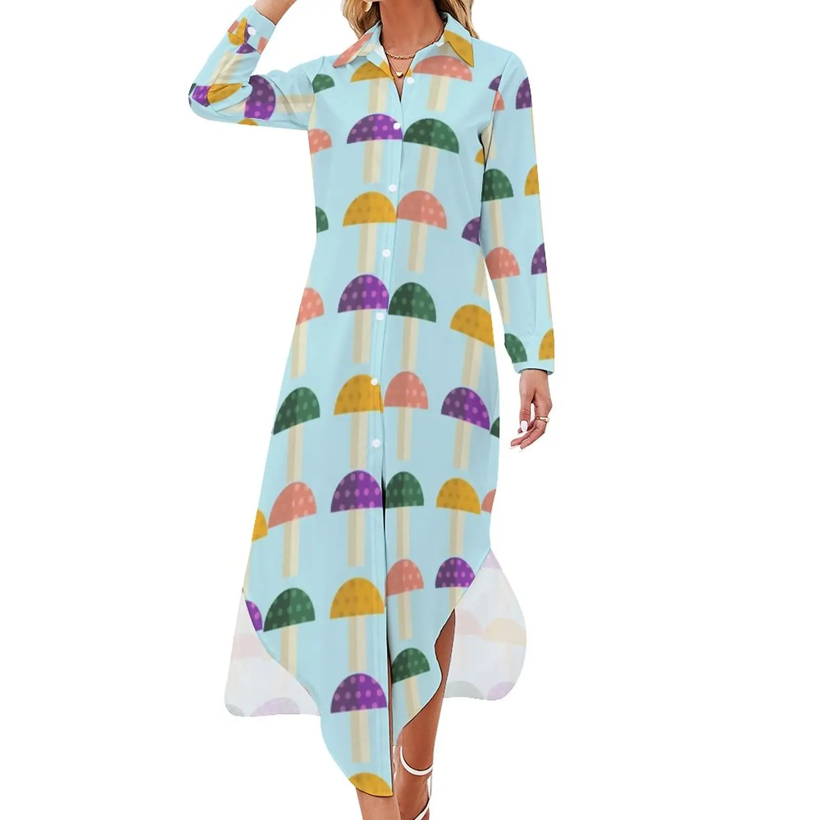 

Mushroom Flat Chiffon Dress Sexy V Neck Cute Mushrooms Elegant Dresses Woman Aesthetic Casual Dress Gift