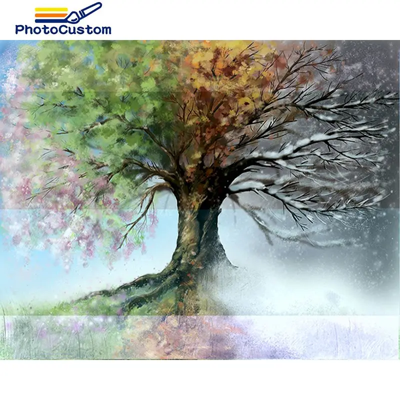 

PhotoCustom 5D Diamond Painting Full Drill Square Tree Diamond Embroidery Sale Scenery Pictures Of Rhinestones Mosaic Wall Art