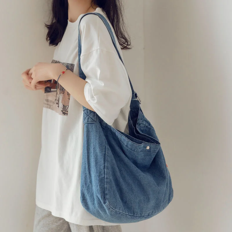 

Japanese Denim Bag Female Messenger Bag Student Class Backpack Simple Canvas Shoulder Bag Korean Version Large Capacity Cloth