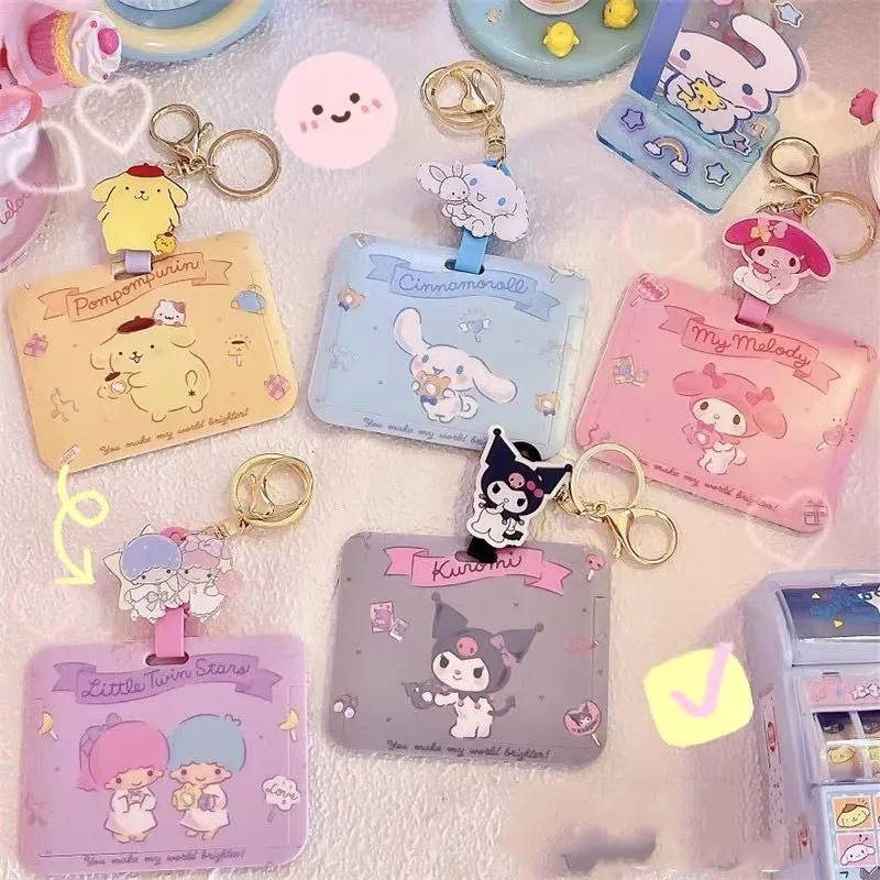 

Sanrio Anime Figure Hello Kitty Kuromi My Melody Kawaii Sliding Card Student Meal Card Bus Card Id Card Keychain Accessories