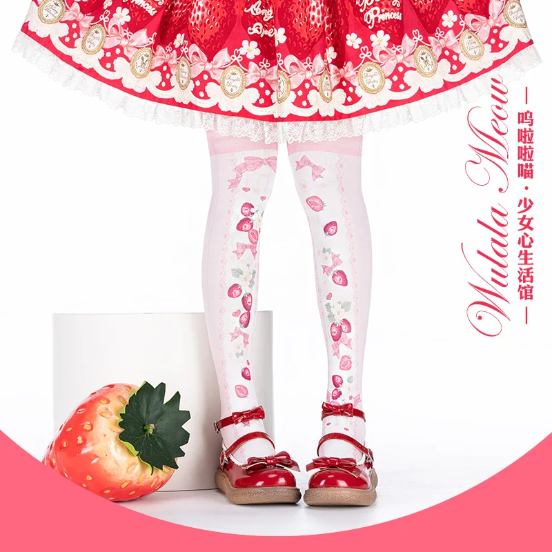 

Original Design Pink Strawberry Cute Girl Women's Lolita Over-knee Stockings 120D Velvet Thigh High Long Stockings