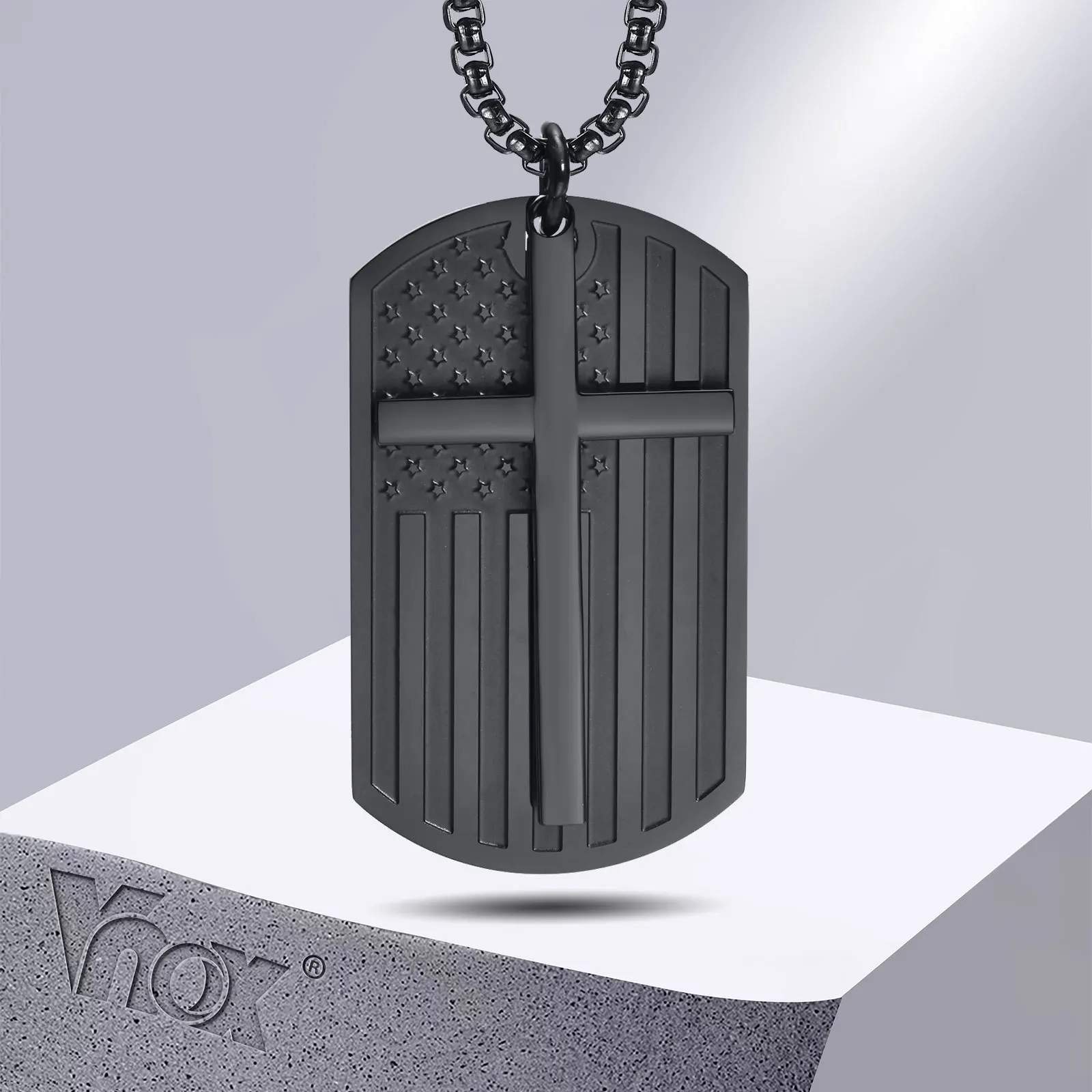 

Vnox Cross Necklaces for Men, Black Stainless Steel America US Flag Dog Tag Pendant, Prayer Faith Dogtag