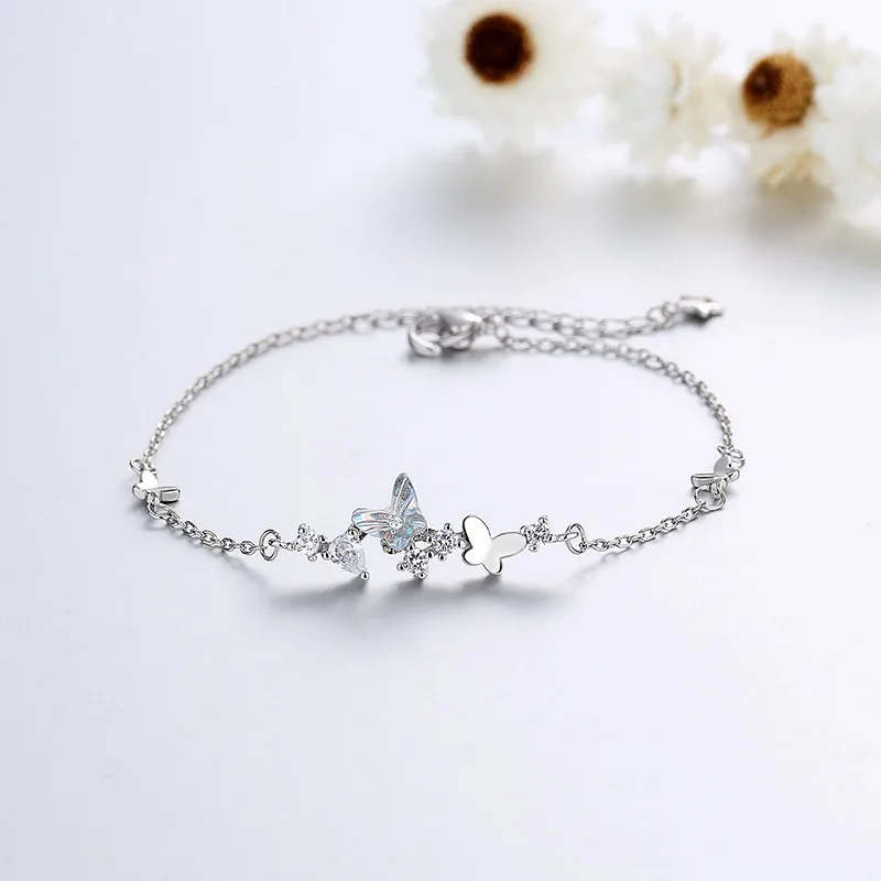 Серебряная цепочка из звеньев циркониевый браслет с бабочкой для женщин и