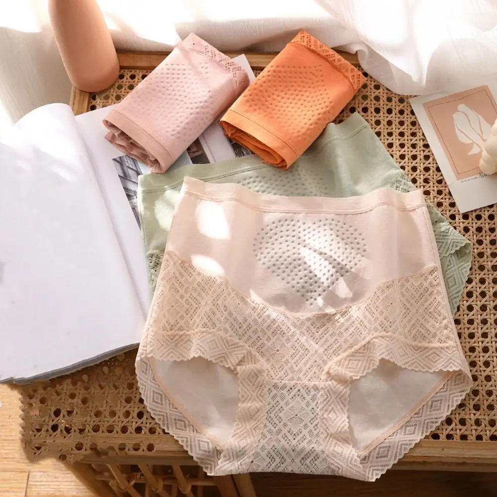 

Осенне-зимнее хлопковое кружевное нижнее белье с завышенной талией, Женские брифы для живота, антибактериальные кружевные обтягивающие бе...
