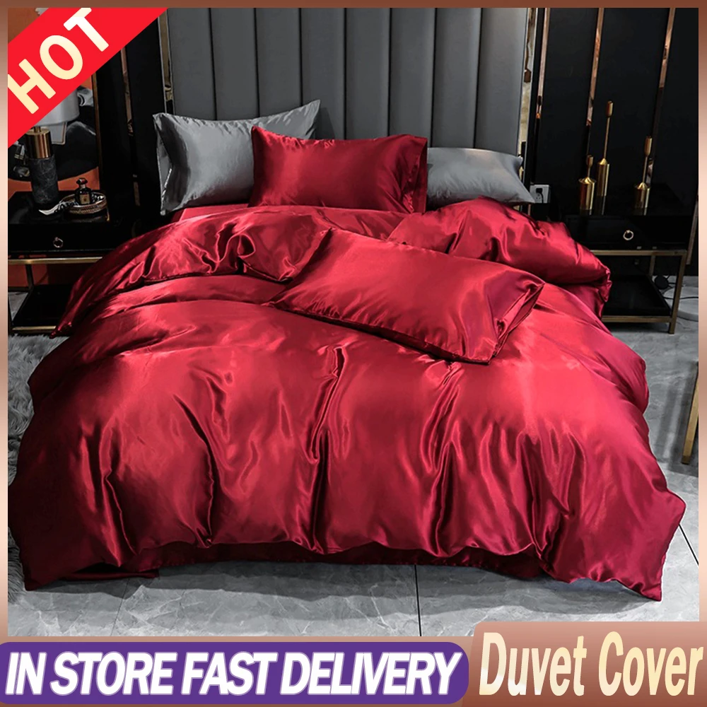 

Duvet Cover Set Solid Color Smooth Luxury Emulation Silk Satin Bedding Set Queen King Size Quilt Cover Pillowcase 3PCS（No Sheet）