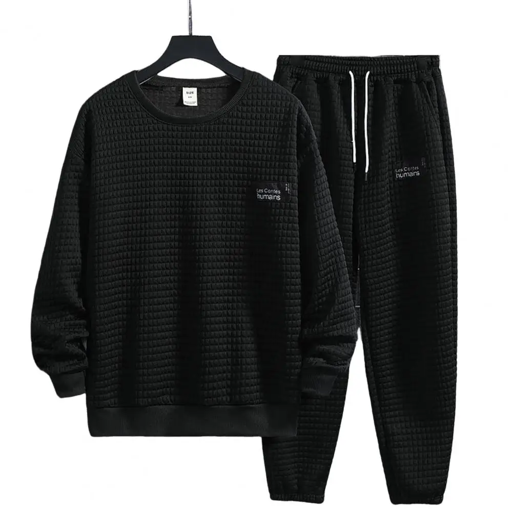 1 Set Autumn Winter Men Top Pants Solid Color Loose Round Neck Drawstring Two Piece Set Streetwear Men's Leisure Sports Suit