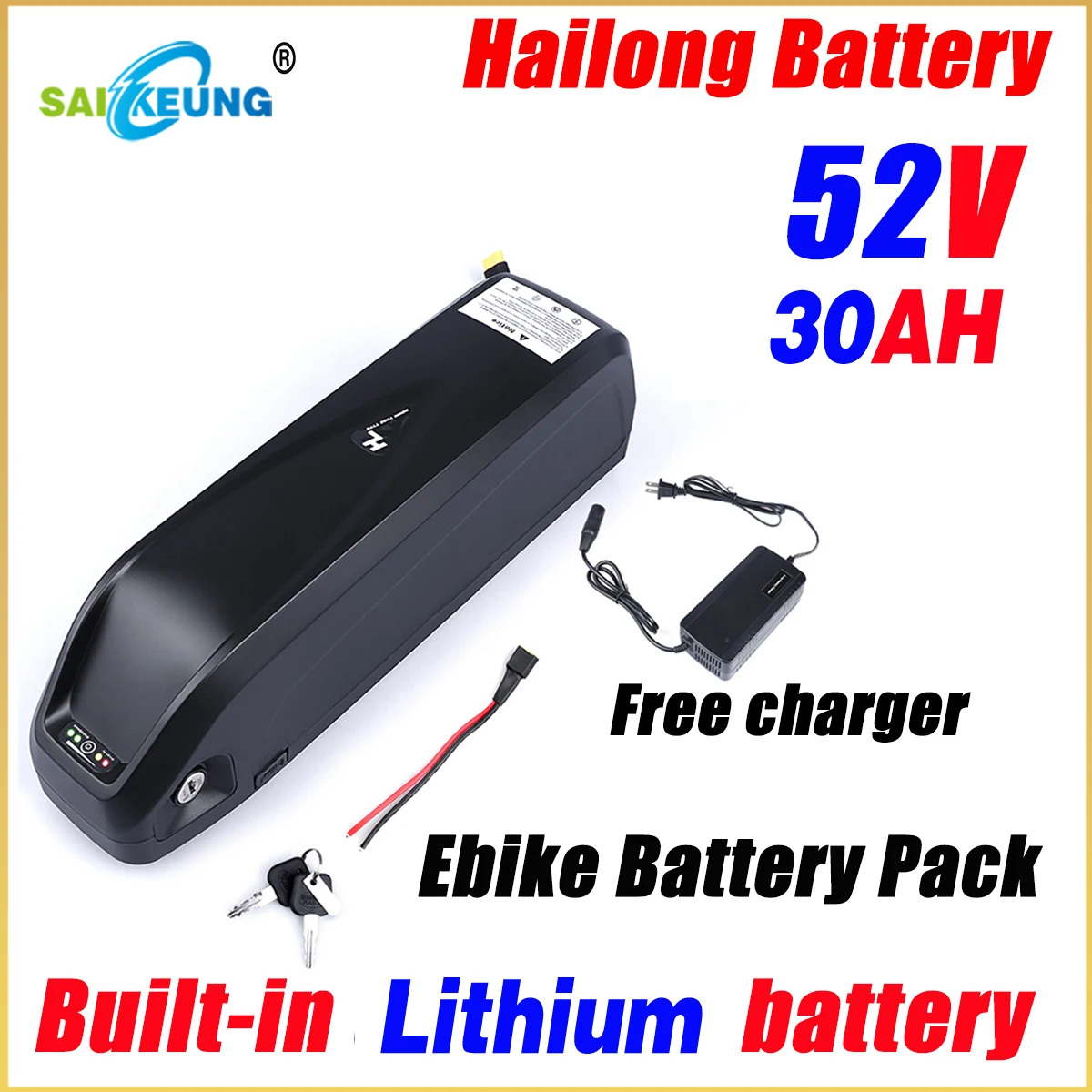 

SAIKEUNG Lithium Battery Pack 52V 20/25/30ah Electric Vehicle Battery Hailong Shell 30A BMS 350W 500W 750W 1000W Bicycle Battery