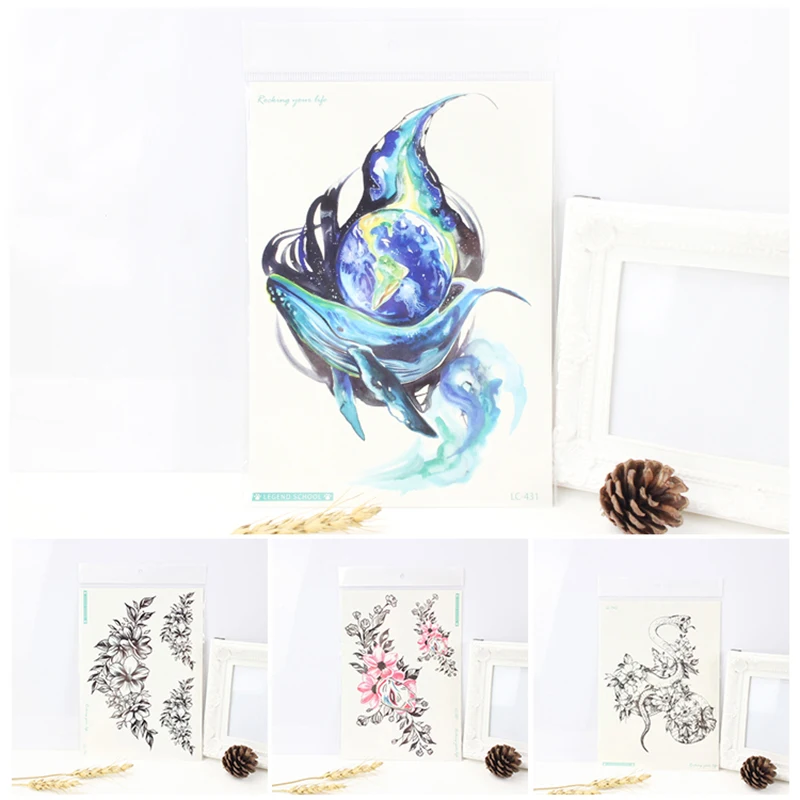 VeeCharm-стильные временные татуировочные наклейки с рукавом до локтя для акварели и