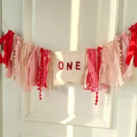 baby girl 1st birthday party red high chiar garland canvas one highchair banner backdrops decoration