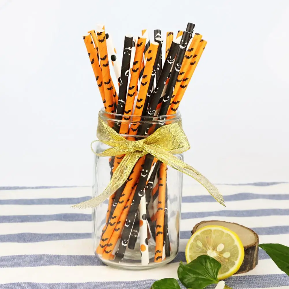 

25pcs Pattern Home Supplies Halloween Straws Party Holiday Decoration Party Straws Home Halloween Paper Bar Favors D0V3