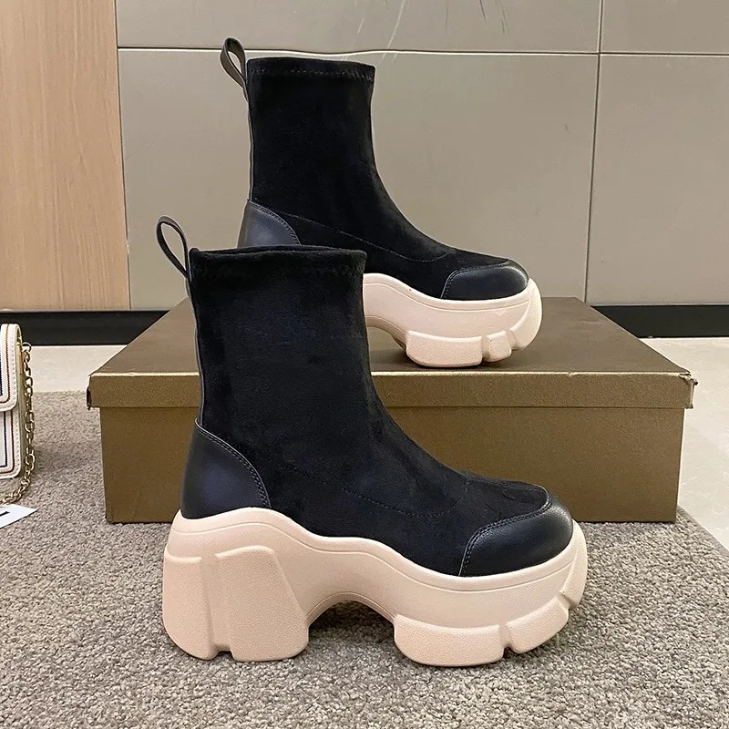 

Socks Boots Womens Fashion Platform Shoes Chelsea Slip On Casual 2023 New Elegant Black Ytmtloy Botas De Mujer Square Heel Pu 1