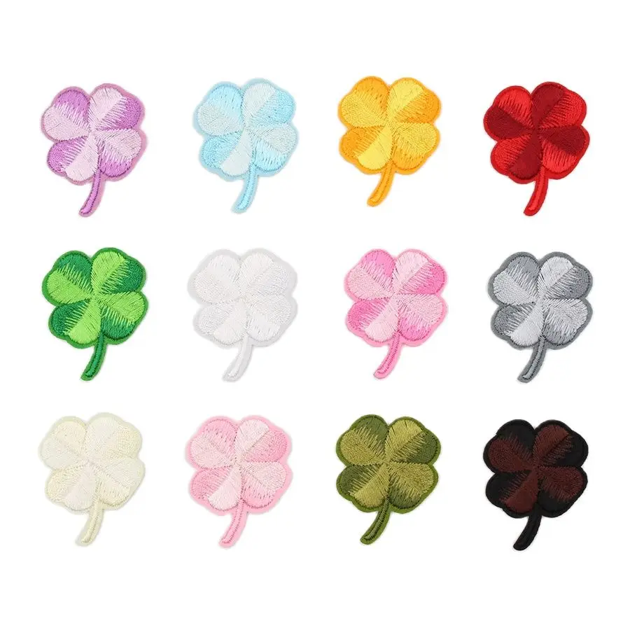 10pcs Iron On Clover Patches for Clothes Bags Shoes Embroidered Leaf Stickers DIY Sewing T Shirts Dress Jeans Appliqued Badge