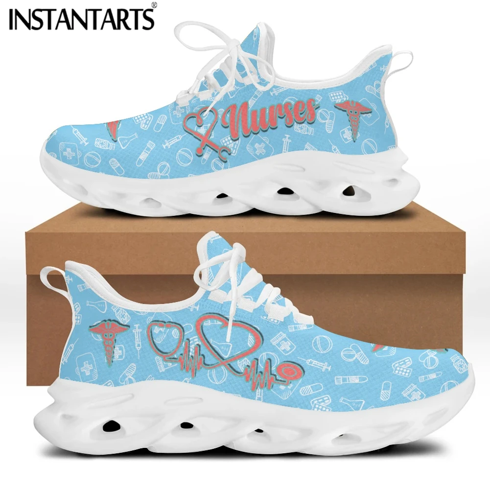 

INSTANTARTS Summer Women's Breathable Mesh Swing Sneakers EMT ECG Nurse Pattern Ladies Platform Shoes Casual Lace up Zapatillas