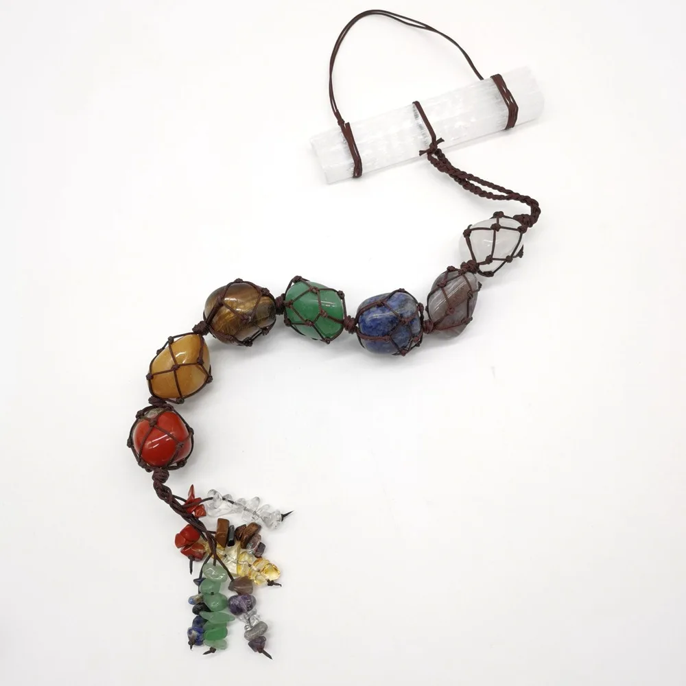 Natural crystal plaster stick with mineral crystal tassel pendant door window decoration hanging car interior amulet ornament