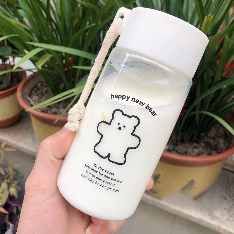 Прозрачные пластиковые бутылки для воды с милым медведем 450 мл без БФА креативная