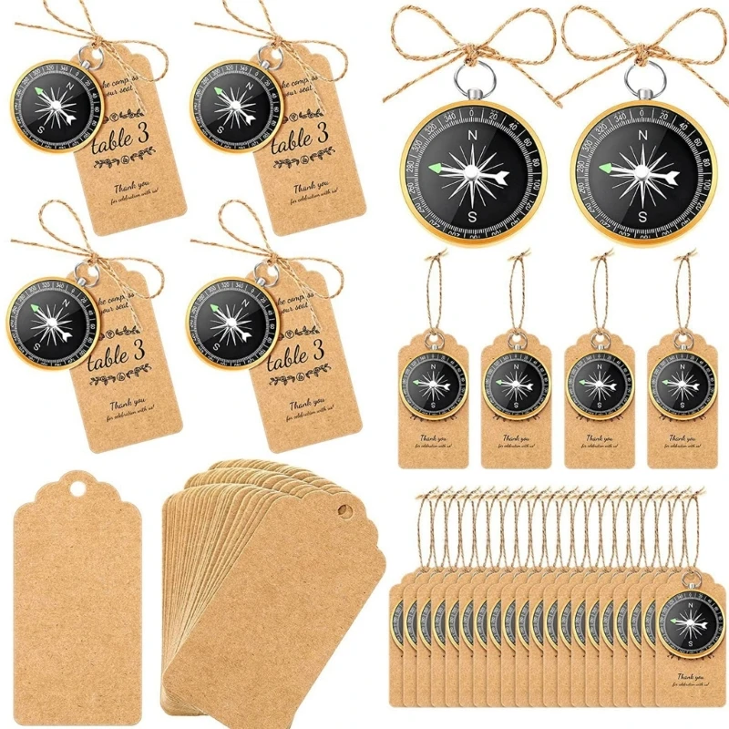 

50pcs Wedding Favors for Guests Compass with Kraft Tags for Travel Themed Souvenir Gift Home Birthday Party Decorations