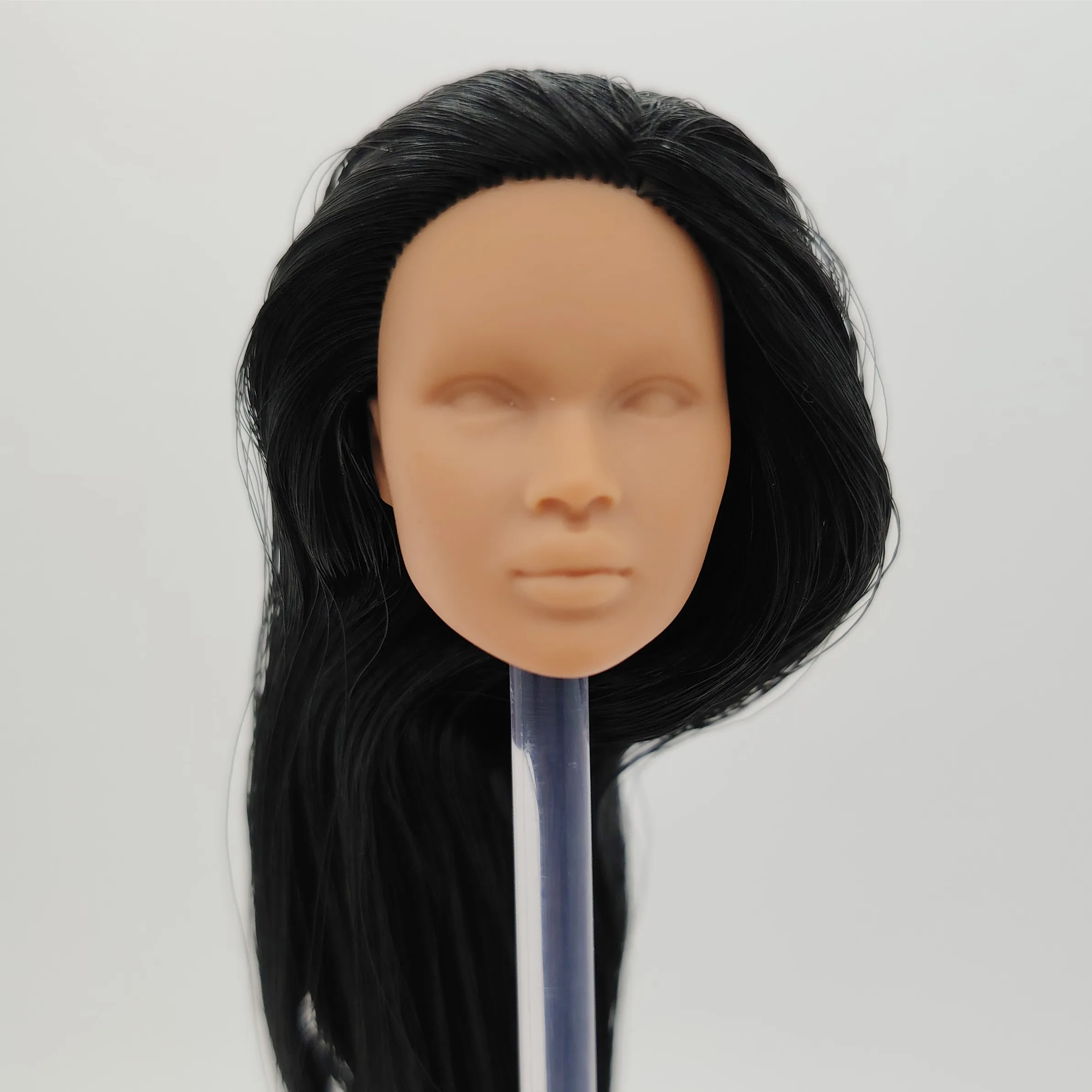 

Fashion Royalty 1/6 scale Nadja Rhymes Hungarian Skin Blank Face Black Hair Rerooted Integrity Unpainted Doll Head OOAK