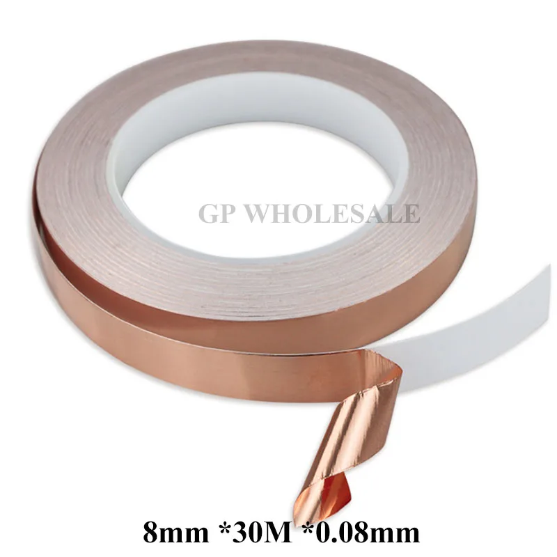 

1x 8mm *30M *0.08mm Thickness CU Copper Foil Tape, One Side Sticky, One Side Conductive, Eliminating Electrical Hum