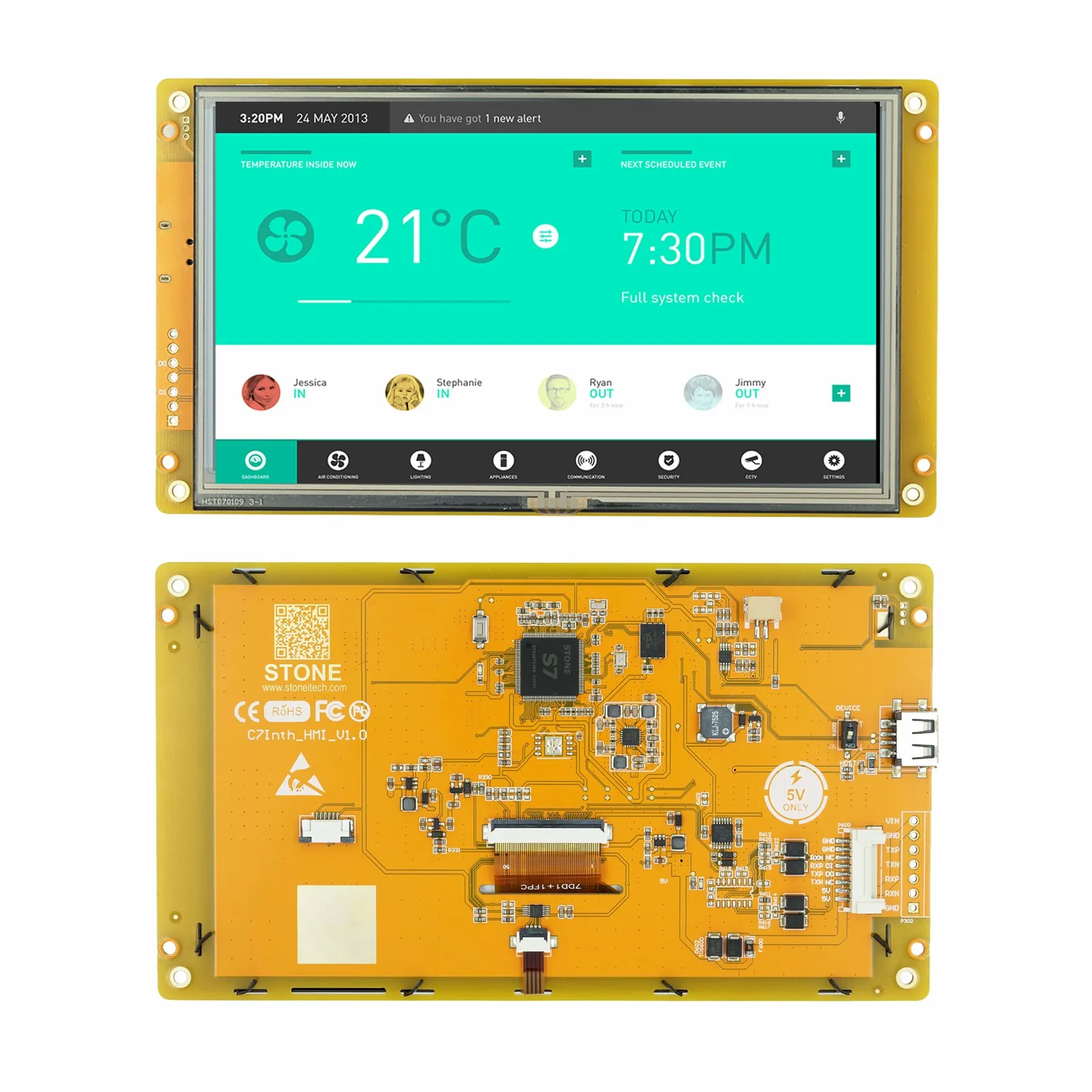 STONE 7.0 Inch Color HMI TFT  LCD  Display  with High Brightness And Software for Equipment Use