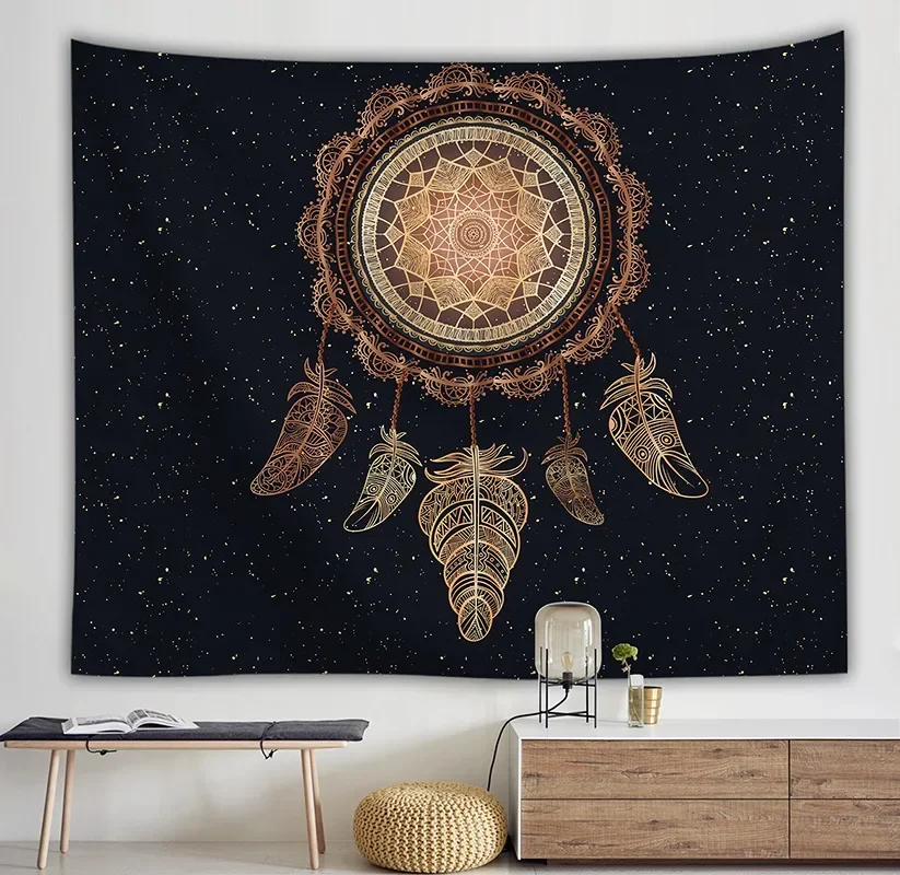 Гобелен с принтом Ловец снов гобелен в индийском стиле перьями из полиэстера