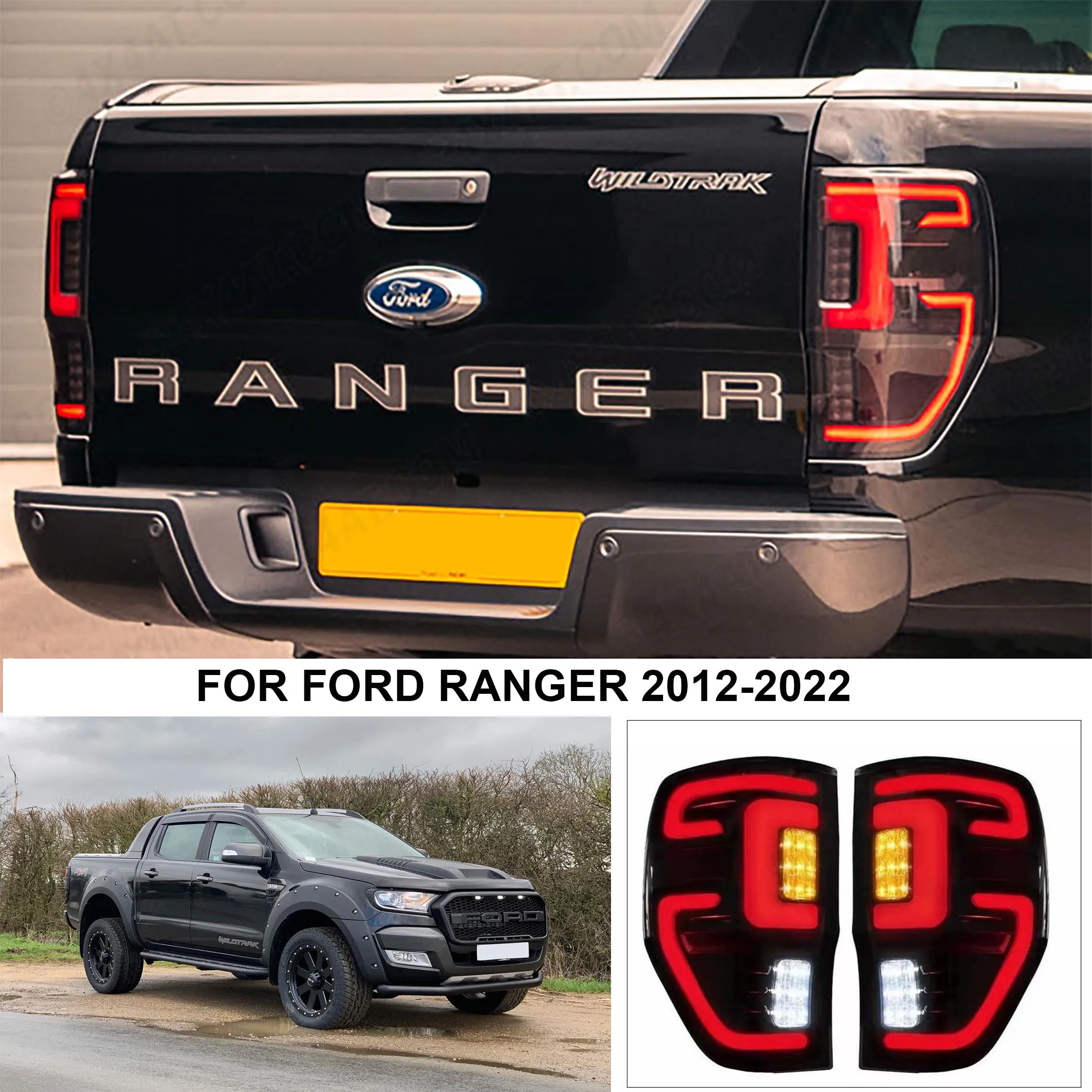 

Левая/правая задняя фонарь в сборе для Ford Ranger Wildtrak 2012-2022 T6 T7 T8 PX MK1 MK2, Тормозная лампа с лампочками, автомобильные аксессуары