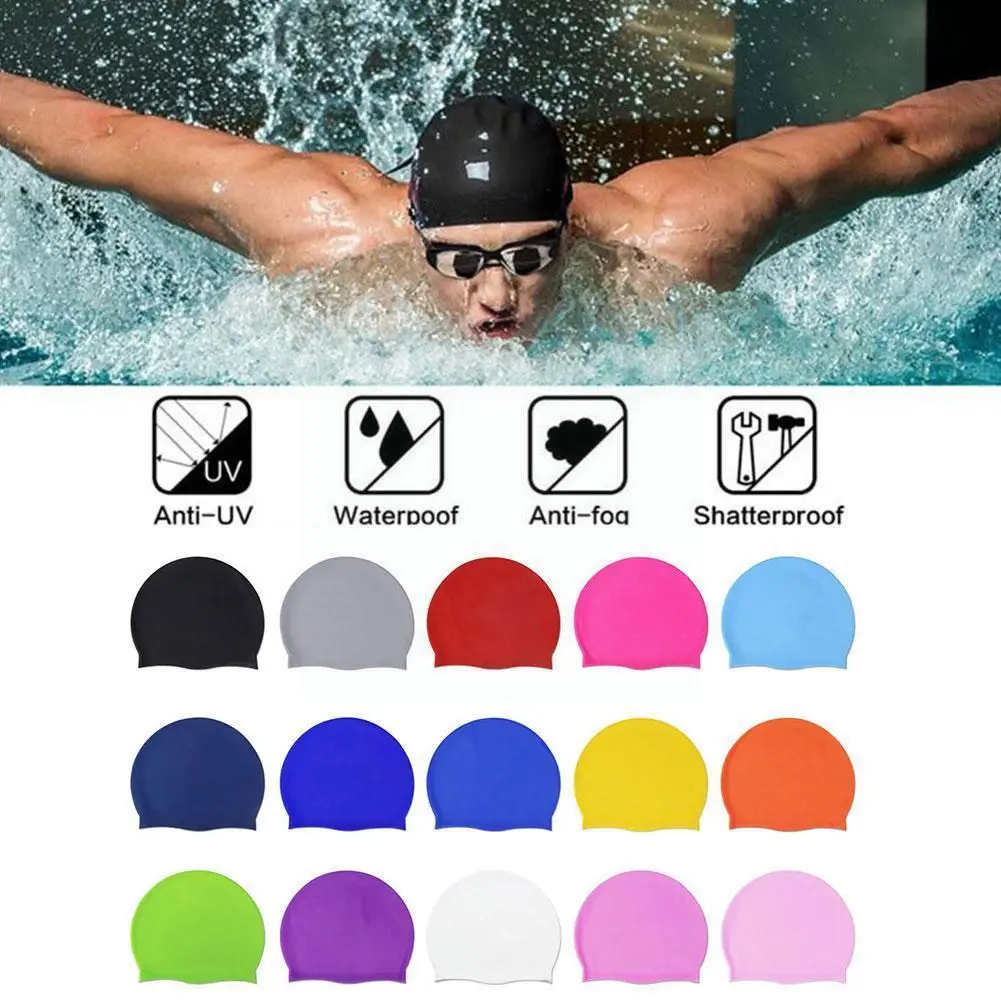 

1pcs Silicone Swimming Cap Practical Waterproof Swim Hat Ear Hair Caps Pool Tool Swim Long Swiming Female Access X4s4