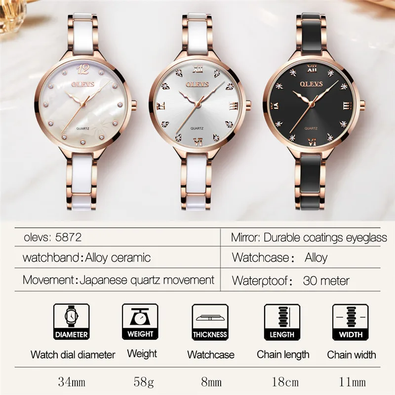 OLEVS Watch Women Fashion Ceramics Simple Watch Luxury Waterproof Business Wristwatch light cozy For Women Watch Girlfriend gift