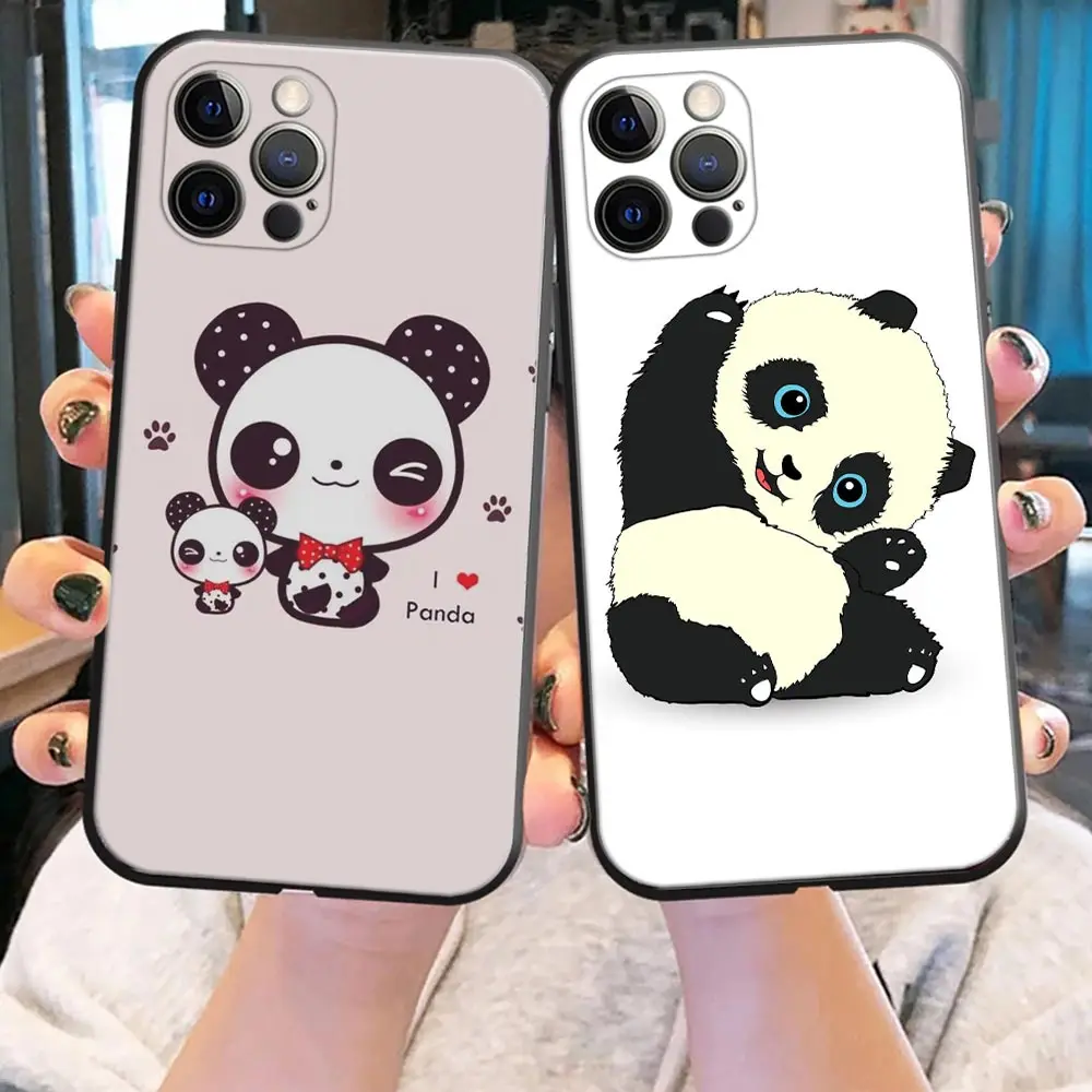 

Cute Cartoon Bear Panda Phone Case for iPhone 6S 7 8 Plus SE 2020 2022 11 12 13 Pro Max Mini XR X Case Black Soft Silicone Cover