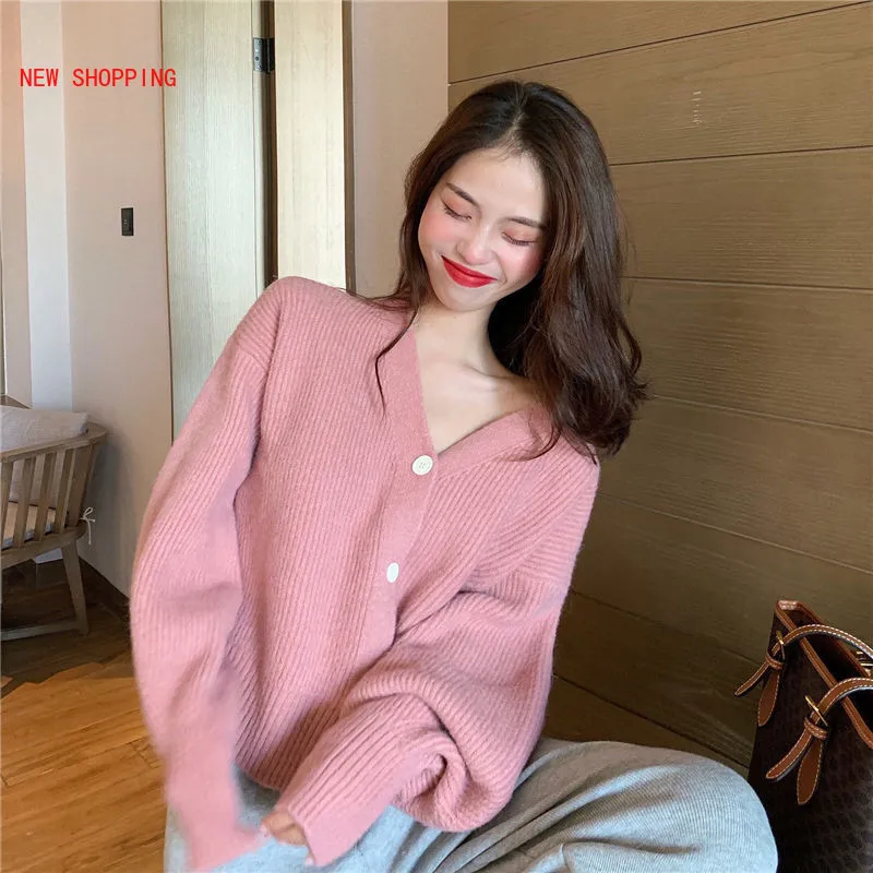 

Women Sweater Spring Autumn V-Neck Long Sleeve Short Knitted Jacket White Black Cardigan Sweater Warm Cardigan Plus Size Jumper