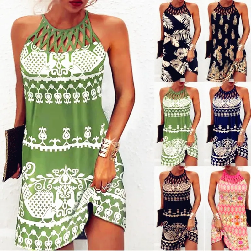

Women Loose Vintage Ruffles Befree Dress Hole Sexy Summer Vest Tank 5XL Strap Boho Casual Party Elegant Mini Dresses