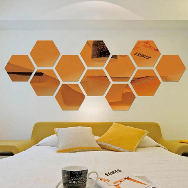 

7 Pcs 3D Mirror Hexagon Vinyl Removable Wall Decal Decals Home Decor Art Large Creative Honeycomb Wall Stickers Mirror Stickers