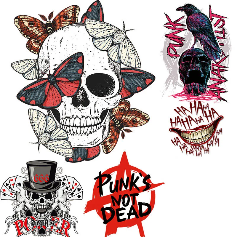 

Skull Thermo Stickers On Clothes Hippie Iron-on Transfers For Clothing Punk Motorcycle Iron on Patches Breaking Bad Stripes