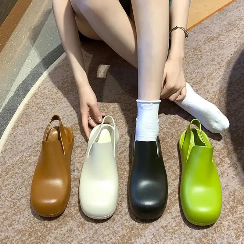 Women Summer Sansdals Ladies No Slip Thick Bottom Concise Breathable Footwear Female PVC Round Toe Rain Shoes