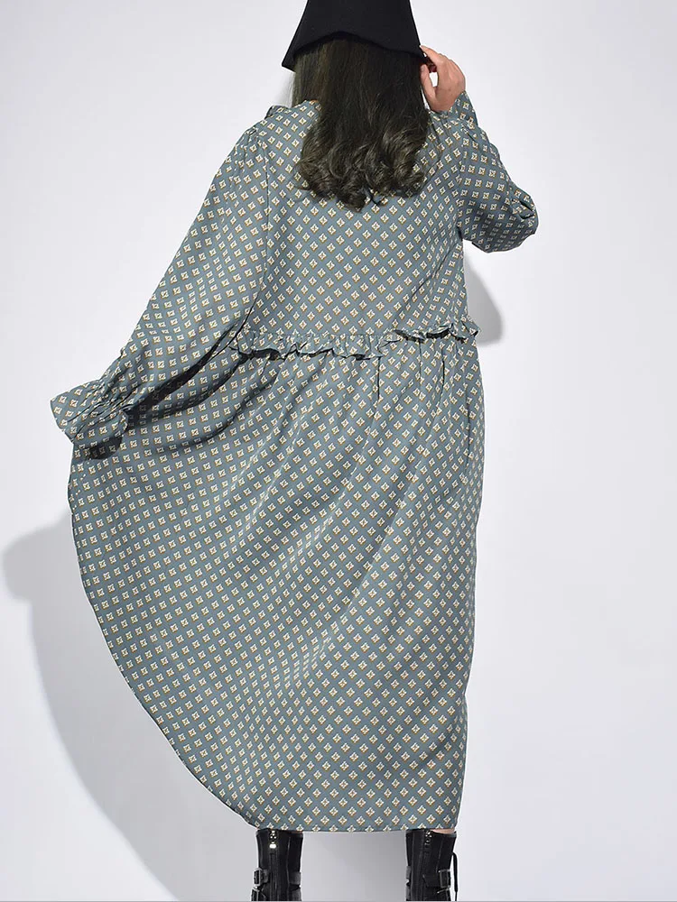 [XITAO] Europe Fashion New Women 2019 Spring O-neck Full Sleeve Casual Dress Female Ruffles Print Wooden Ear GWY2916 | Женская одежда