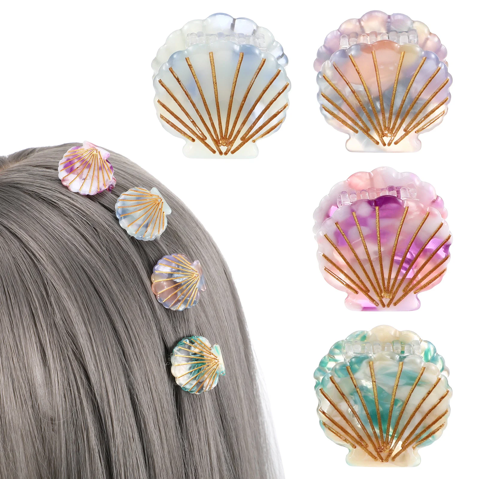 

4 Pcs Shell Hair Clip Barrettes Thick Claw Girls Clips Acetic Acid Small Miss Headwear Women Summer