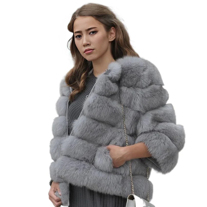 100% Natural Real Fur Fox Fur Coat Women's Leather Jacket Quality Fox Full Leather Fox Fur Overcoat Lady T Stand Collar Clothing