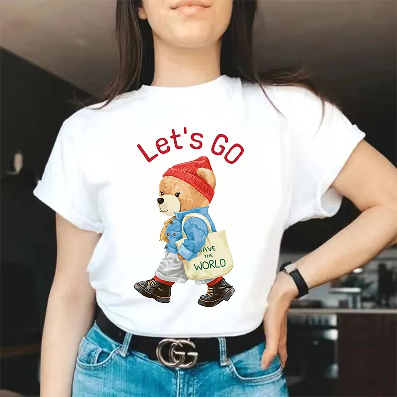 

Funny Let's Go Save The World Print Tees For Woman Cotton Style Trend Summer Clothing Kawaii Graphic Tees Ladies Oversized Tops