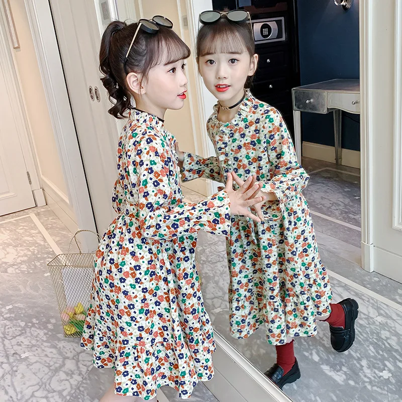 100% Cotton Girls Dress for Autumn Party and Wedding School Fashion Elegance Princess Dress 4 5 6 7 8 9 10 11 12Y Kids Clothing