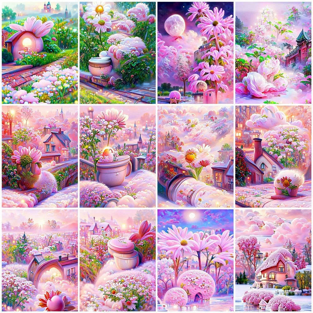 

Huacan Diamond Painting New Collection 2023 Garden Mosaic Daisy Beads Embroidery House Landscape Pictures For The Home