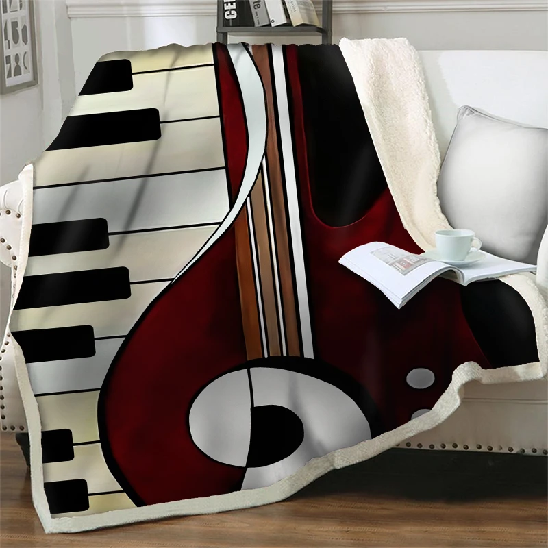 

Classical Piano With Guitar Throw Blankets For Beds Sofa 3D Printed Quilts Bedding Travel Picnic Cover Soft Warm Plush Bedspread