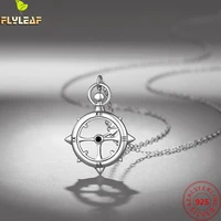real 925 sterling silver jewelry compass pendant necklace men platinum plating hip hop rock style original design accessories