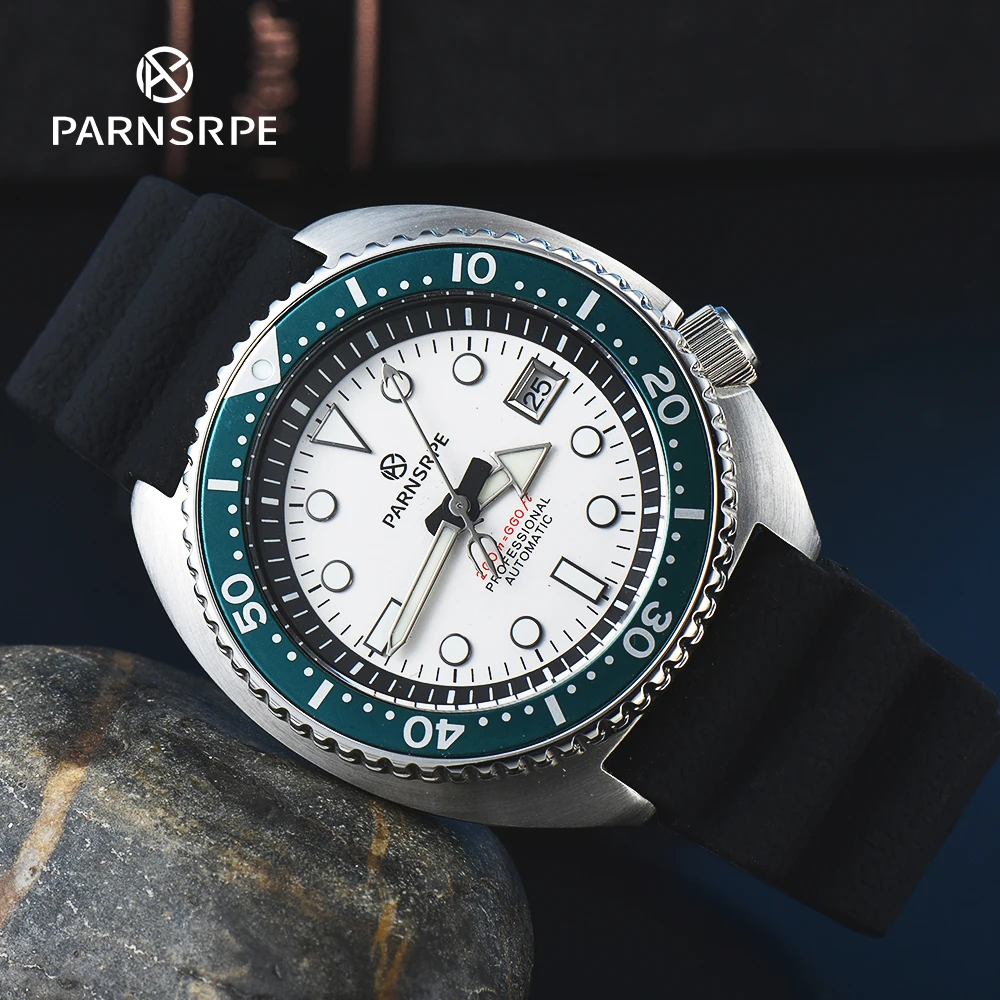 Мужские автоматические механические часы PARNSRPE Diver с белым циферблатом