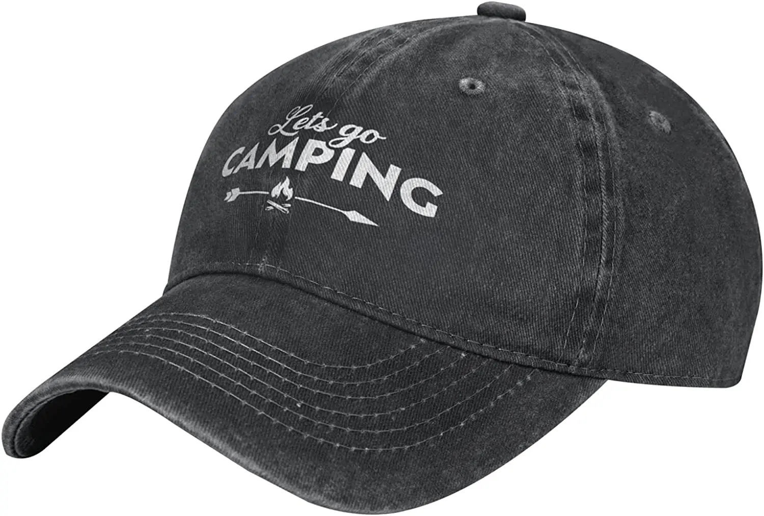 

Men's Lets Go Camping Denim Hat Washed Vintage Distressed Baseball Cap
