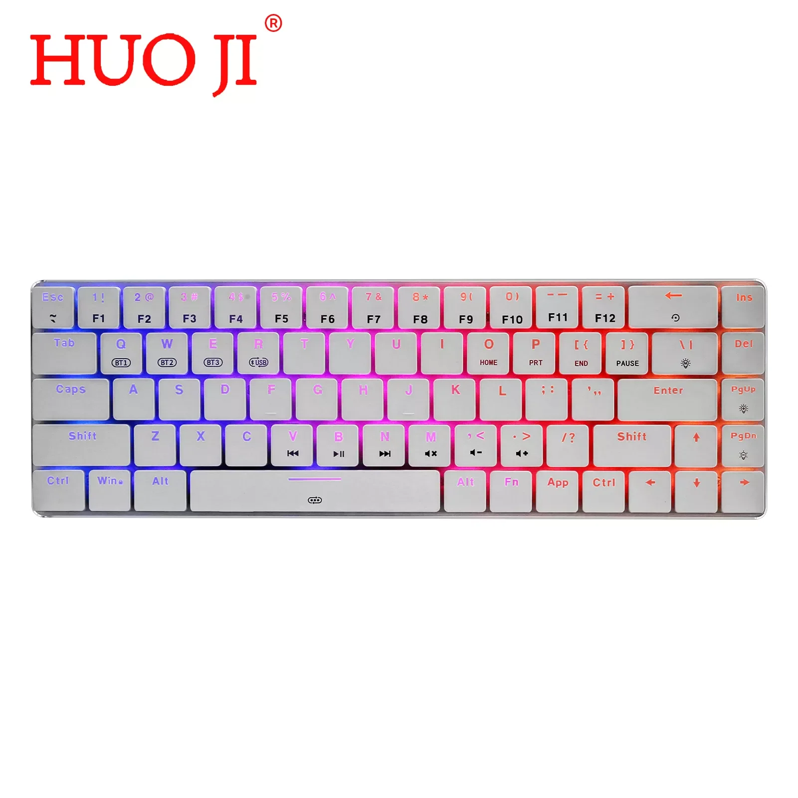 

HUO JI CQ009 69 Key Mechanical Keyboard Bluetooth 5.0 USB Wired Dual Modes Low Profile RGB Backlight for PC Laptop Cell Phone