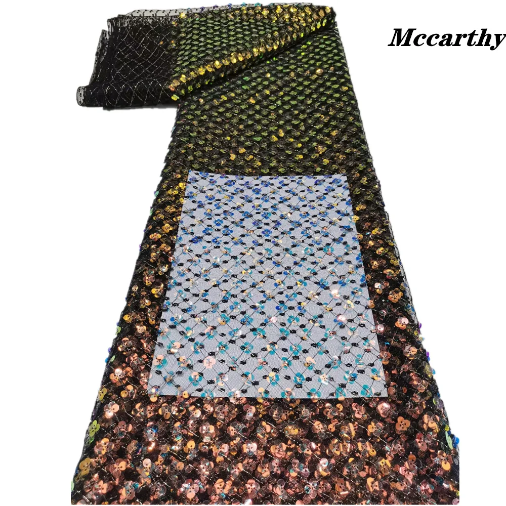 

Mccarthy Popular 2022 African Lace Fabric Green 5Yards Embroidery Luxury Sequins Lace Fabric for Wedding Dress Party