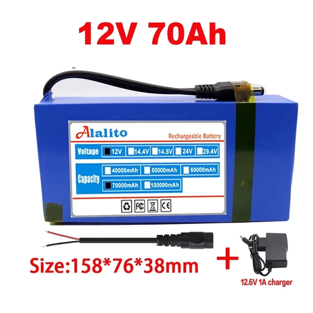 

100% New Portable 12v 70000mAh Lithium-ion Battery pack DC 12.6V70Ah battery With EU Plug+12.6V1A charger+DC bus head wire