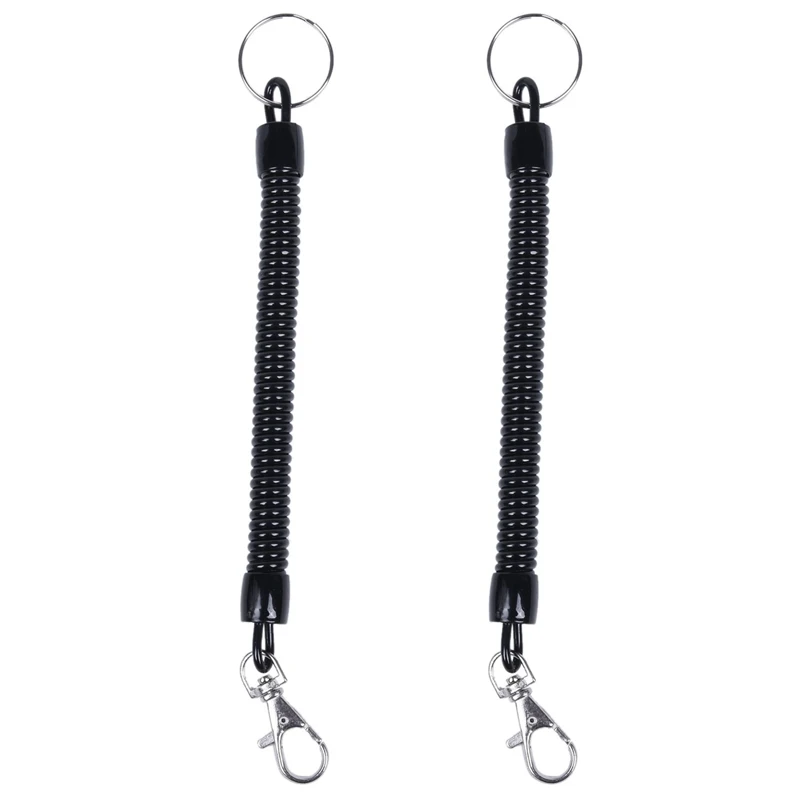 

2X Lobster Clasp Black Spring Stretchy Coil Cord Strap Keychain Key Chain Rope
