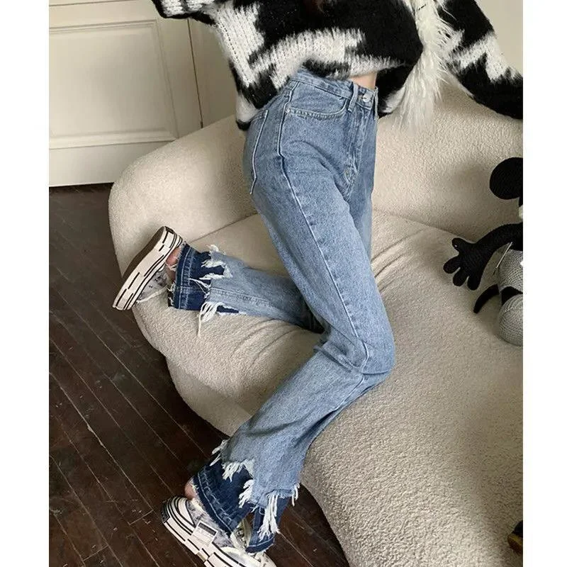 Y2k Vintage Clothes Newjeans Straight Leg Jeans Woman High Waist Women's Pants Korean Fashion Denim Streetwear Female Clothing